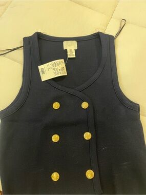 H&M Navy Sleeveless Knit Top with Gold Buttons Navy blue